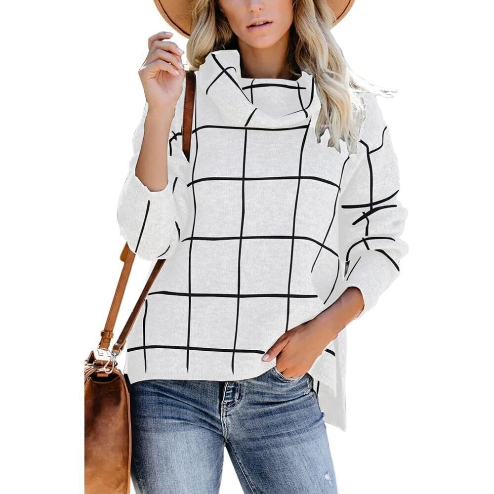 🆕 Women White Casual Long Sleeve Sweatshirt Turtleneck Sweaters Fit Jumper Tops